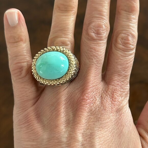Dian Malouf Silver and 14k Turquoise Cocktail Ring - Picture 2 of 12